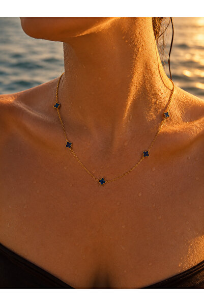 Owentis Steel Gold Iconic Model Navy Blue Mini Icon Necklace - Does Not Tarni...