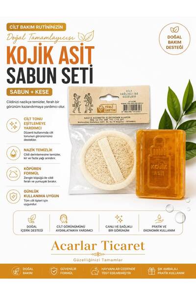 Acarlar Ticaret Kojik Asit Sabunu (Zerdeçal Ve Kojik Asit) Leke ve Kırışıklık Karşıtı Doğal Yüz Kabak Lifi Peeling Etkili Cilt Temizleme Süngeri