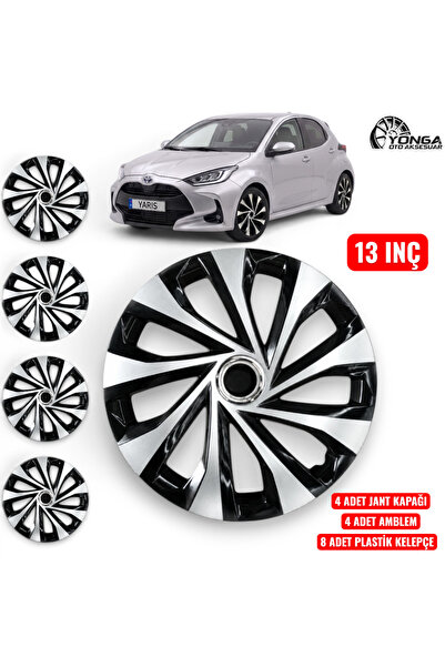 YONGA OTO AKSESUAR TOYOTA YARİS 13 İnç Jant Kapağı 4'lü Set Siyah Gümüş + 4 A...