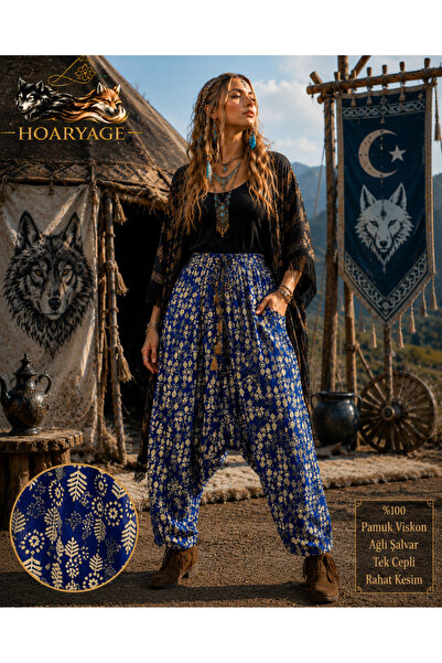 hoaryage قماش فيسكوز مطبوع عليه زهور مع جيوب شالوار 100% قطن