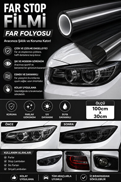 ESEMİZ Far Stop Filmi Açık Siyah Far Folyosu (100cm X 30cm) Far Çizilme Engel...