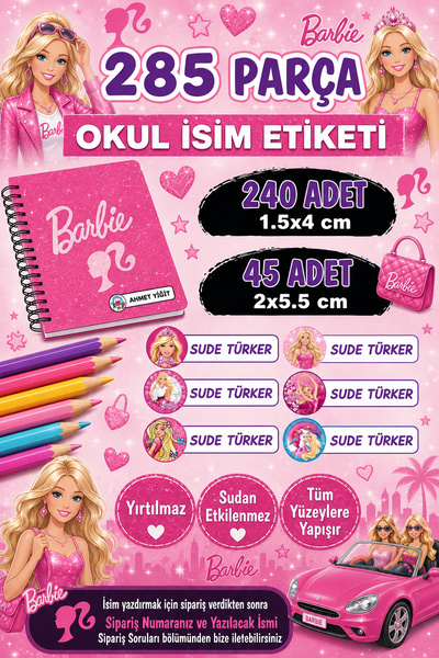 Kt Grup Okul Etiketi Kalem Defter Etiketi Isme Özel Etiket Barbie 285 Adet