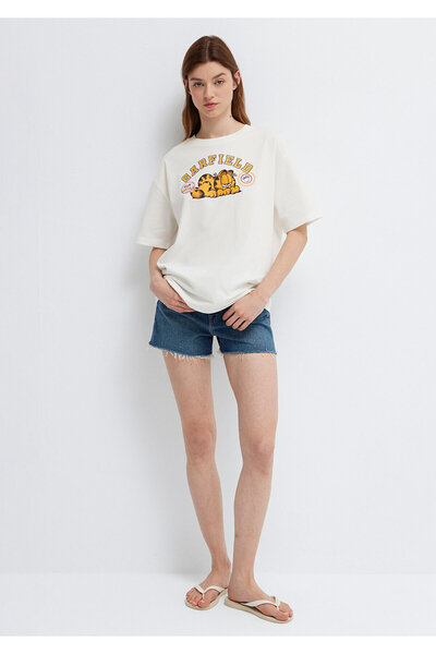 Mavi Garfield Printed Ecru T-Shirt Loose Fit / Comfortable Loose Cut 1614339-...