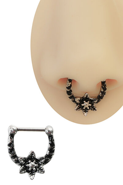 Cadının Dükkanı 316L Çelik Çiçek Detaylı Oymalı Septum Piercing | Zarif Vinta...