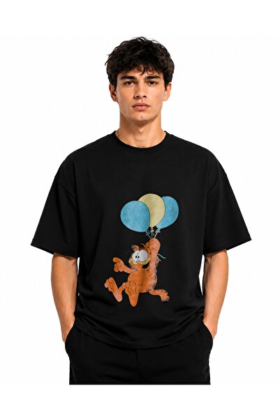 Inscriptie Tricou Unisex Bumbac Premium Casual " Garfield cu baloane "