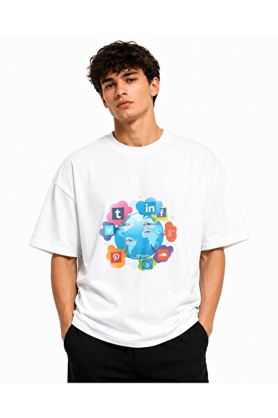 Inscriptie Tricou Unisex Bumbac Premium Casual " Globe social media "