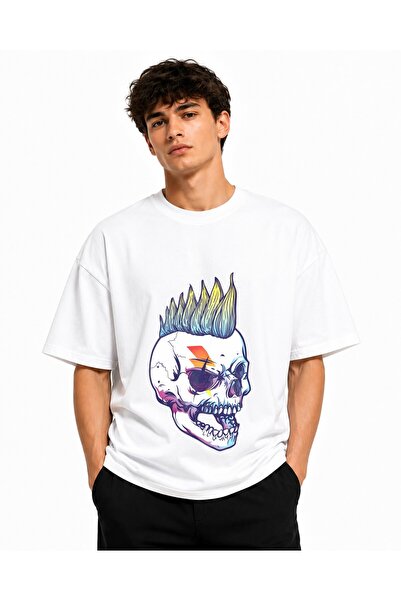 Inscriptie Tricou Unisex Bumbac Premium Casual " Skull with mohawk "