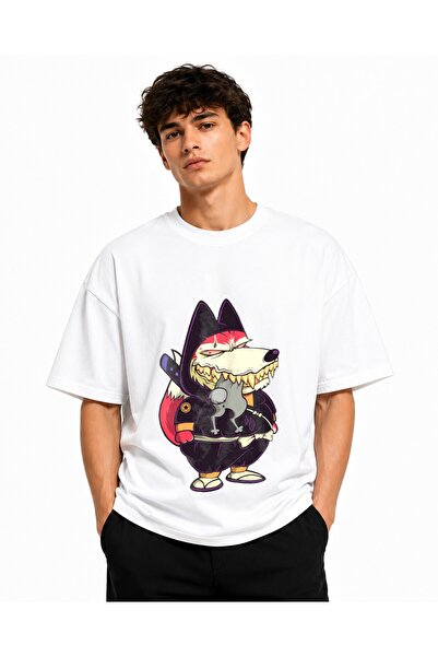 Inscriptie Ουνισέξ Βαμβακερό T-shirt Υψηλής Ποιότητας  "Καρτούν λυκάνθρωπος "