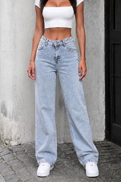 alanora Women's High Waist Stretch Fabric Wide-Leg Palazzo Jeans