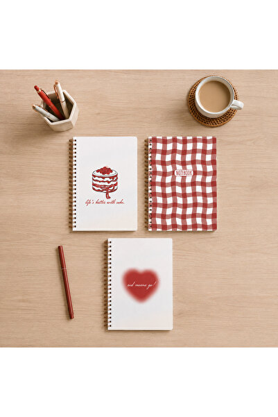 lin notebook A5 15x21 cm 3’lü Spiral Çizgili Defter Seti - 80 Yaprak Kırmızı ...