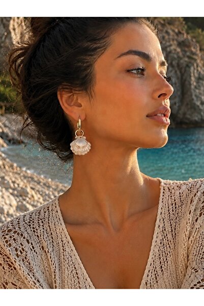 Atelier Licia Seashell Charm Earrings Women's Summer Sea Theme Dangle Hoop Ea...