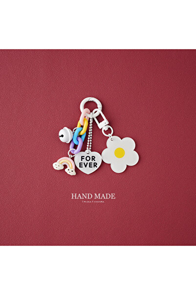 Choice White Creative Candy Color Flower Heart Pendant Keychain Cute Small Fl...