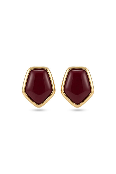 Charmist Steel Gold Detailed Burgundy Asim Earrings