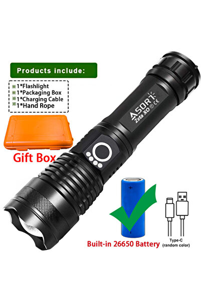 Choice مصباح يدوي ليثيوم أيون أسود AX-AX001-A-26650، أقوى مصابيح يدوية، مصباح...