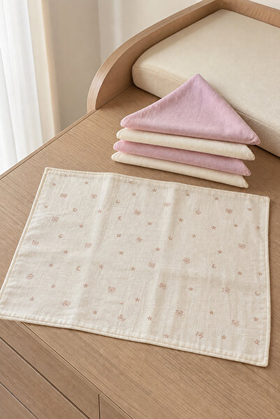 Ponchik 100% Cotton 4-Layer Muslin Baby Mouth Wipes – 25×25 cm – (Powder Pink...