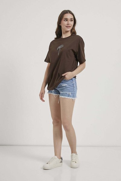 Arma Life Crew Neck T-Shirt with Stone Flower Detail