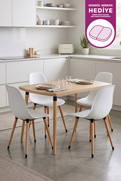 VİLİNZE Eames Sandalye Argos Ahşap MDF Sabit Mutfak Masası Takımı - 70x120 cm