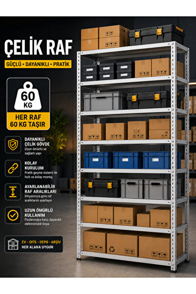 ALANRAF 8 Katlı Galvaniz Çelik Raf - Depo, Arşiv, Kiler, Dosya, Market Rafı 4...