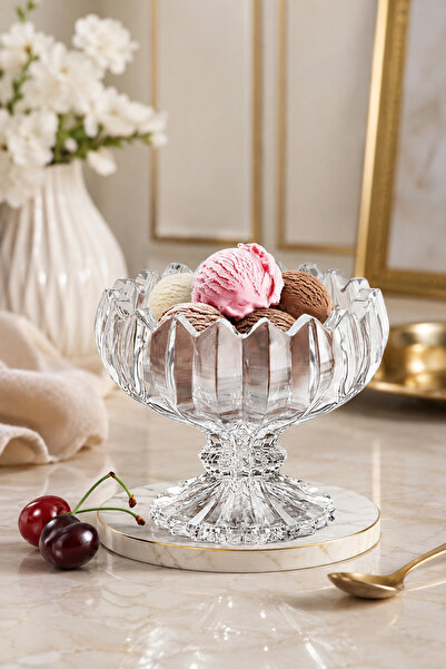 YzMarket 6-Piece Glass Leg Magnolia Turkish Delight Bowl Presentation Bowl Dessert Magnolia Bowl Snack Bowl Ice Cream Bowl 105 ml