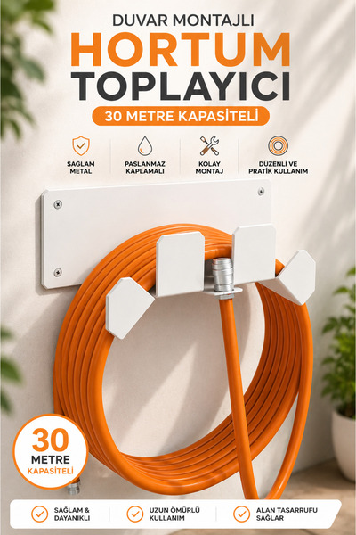 VENON BEYAZ RENK Hortum Askısı Metal Hortum Askılığı - ÖMÜRLÜK GÖVDE