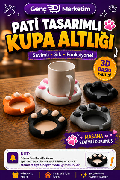 Genç 3D Sevimli Kedi Patisi Bardak - Kutu Tutucu - 3D Dekoratif Kupa Standı -...