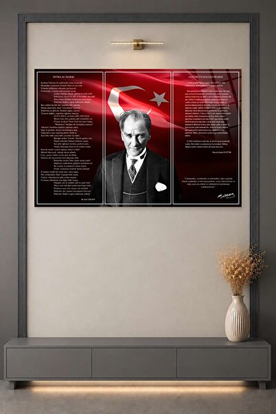 HMDS CONCEPT Atatürk, Gençliğe Hitabe, İstiklal Marşı Cam Tablo 341