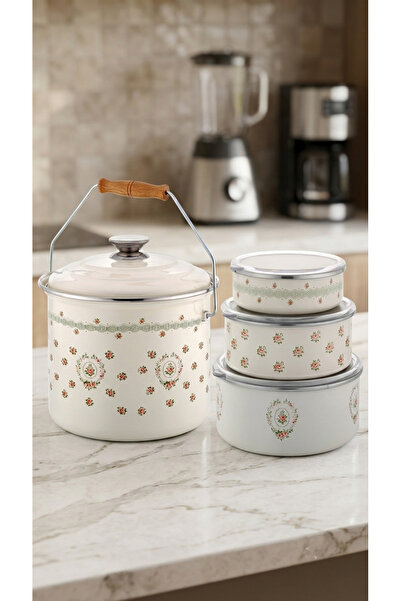 Bonera Set de 2 vase emailate și recipiente de depozitare - 8 piese