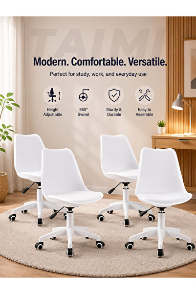 Taimi Set of 4-Adjustable Swivel 360° Armless Desk Chair w/ wheels,White- 77-...