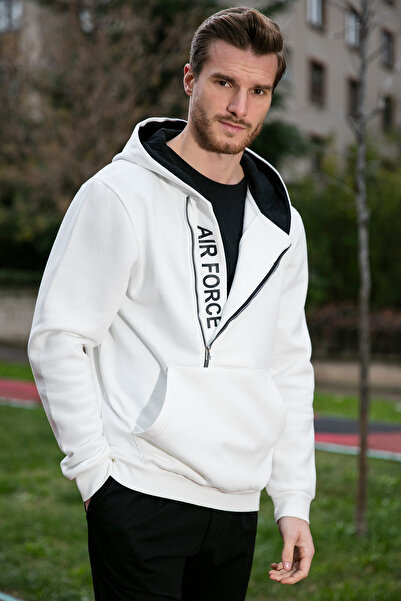 Buratti Cotton Slim Fit Kangaroo Pocket Zipper Detailed Hooded Collar Sweat M...
