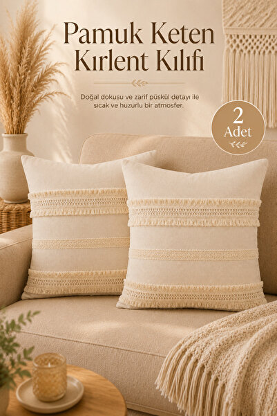 Morlay 2-Piece Natural Linen Tassel Throw Pillow Cover Bohemian Rustic Vintag...