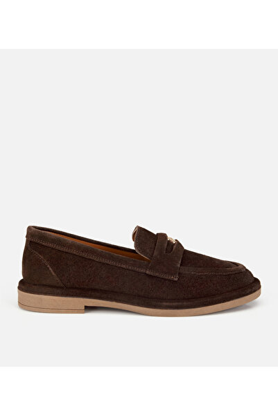 Hotiç Kadın Süet Deri Kahverengi Tokalı Klasik Loafer