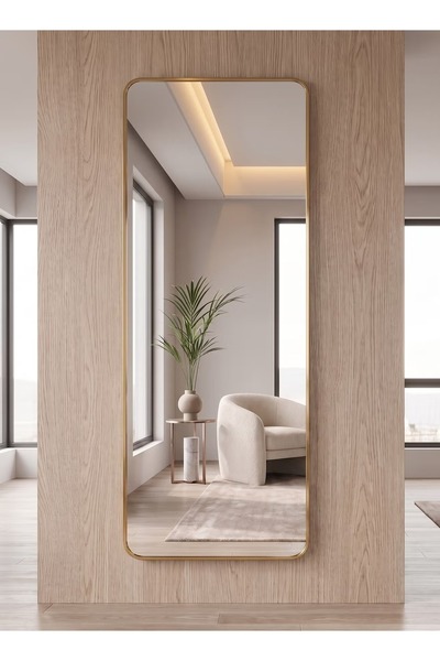 Taimi مرآة بتصميم أنيق 120×30 سم - مرآة كاملة الطول بإطار معدني ذهبي