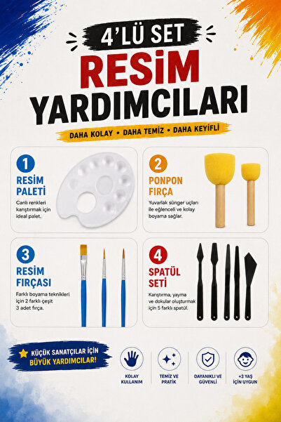 O&S Oyun ve Sanat Eğlen-Üret 3 Fırça, Resim Paleti, Ponpon Fırça, Yağlı Boya ...