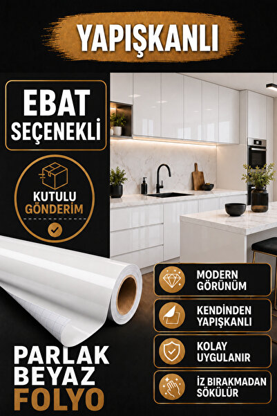 AUTOFOLYO Parlak Beyaz Folyo Yapışkanlı - Ebat Seçenekli Dolap Kaplama Folyosu