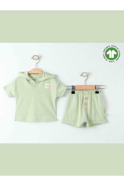 Zekids طقم تي شيرت بقلنسوة أساسي من القطن العضوي للأطفال مع شورت