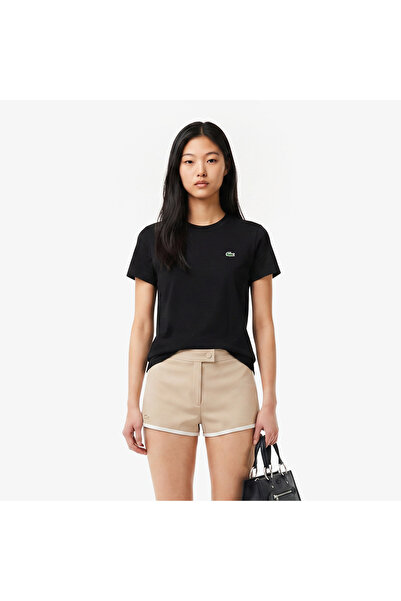 Lacoste Kadın Slim Fit Bisiklet Yaka Siyah T-Shirt