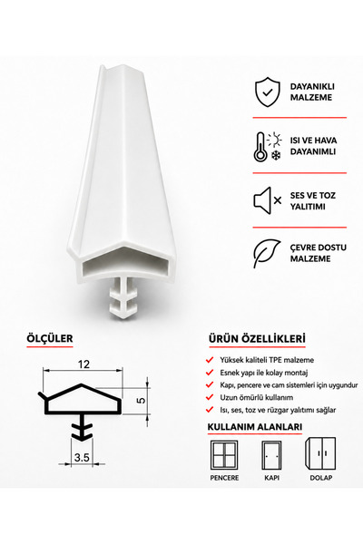 MAKPLASTİK FİTİL PROFİL P 183 Ahşap Kapı Kasa Fitili 30 Metre Beyaz