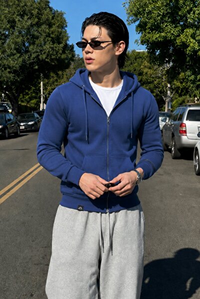 Madmext Navy Blue Hooded Regular Fit Men's Sweatshirt 6033