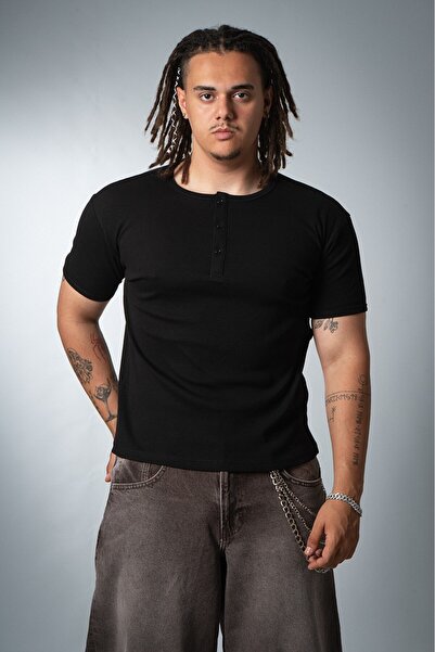 Crupt Studio Crna Crupt Essential Henley muška majica