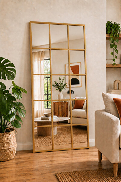 EFFE YAPI DEKOR Gold Metal Çerçeveli 5/3 Model 180x80 Cm Dekoratif Ayna