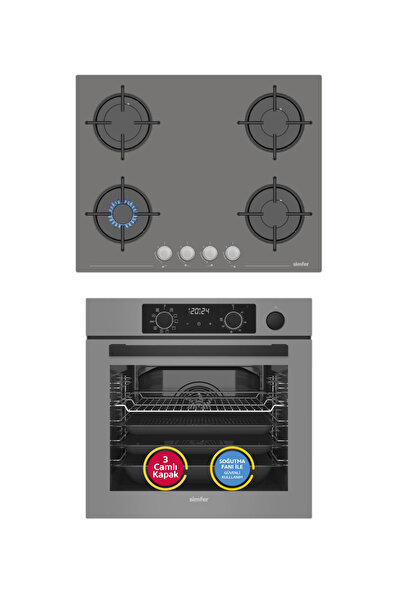 Simfer 11 Fonksiyon Steam Master Gri 2'li Ankastre Set (Fırın + Ocak)
