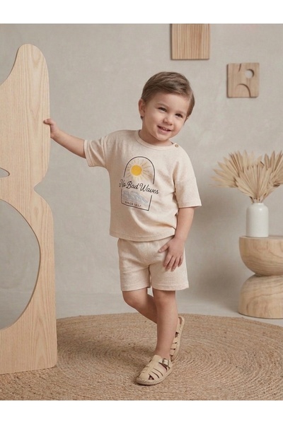 babykugu طقم بوهيمي مكون من قطعتين للأطفال من قماش الوافل للجنسين