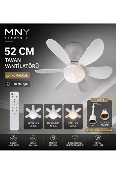 mny elektrik Tavan Vantilatörü 6 kanat Sessiz 3 Renk Işık Özelligi Uzaktan Ku...