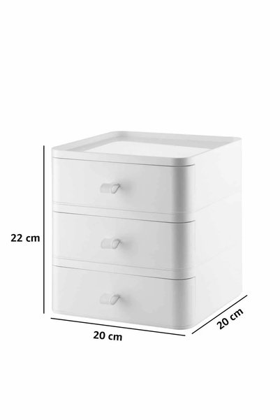 BRAMBLE LIFE 3-Tier Stackable Desk Top Makeup Jewelry Box Accessory Organizer with Drawers White