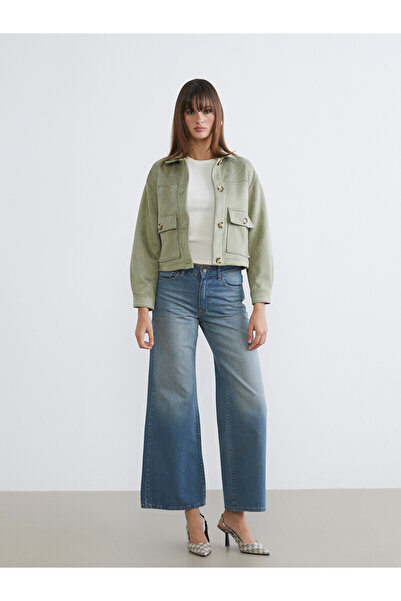 LC Waikiki بنطلون جينز نسائي واسع الساق من LCW Jeans Indigo