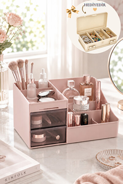 DOVİHOME Grande Transparent Drawer Makeup and Cosmetic Organizer with Gift