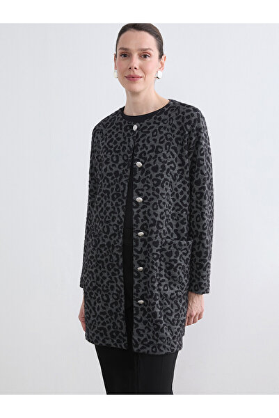 LC Waikiki Nevavm Women's Cardigan with Oval Collar and Leopard Pattern