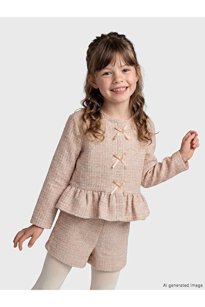 LC Waikiki Nevavm Girls' Tweed Jacket with Bow