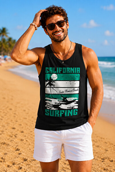 İLKCET MODA Men's Beach Themed Printed Oversize Tank Top