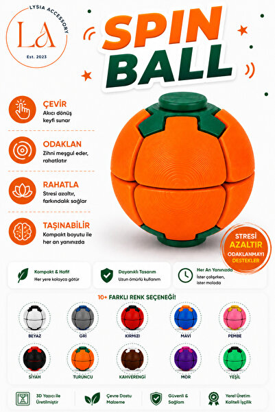 lysiaaccessory Spin Ball Stres Topu Fidget Oyuncak | Dönen Basmalı Dikkat ve ...